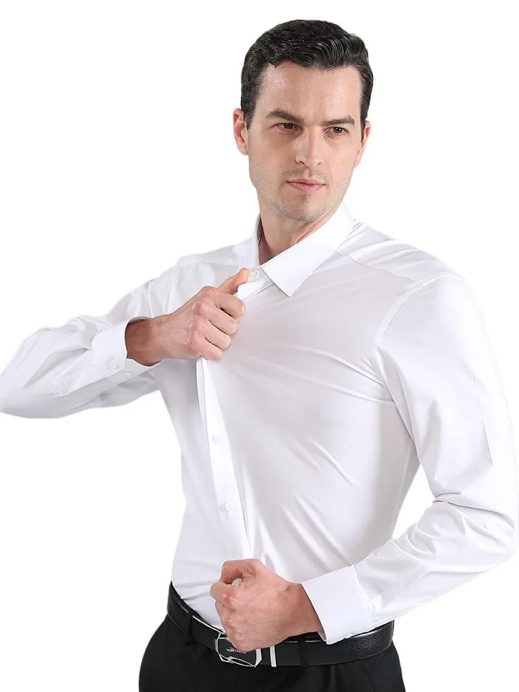 Spring Elastic Slimming Shirt Anti Wrinkle Non Ironing Solid Color Shirt Basic Men's Shirt High end Professional Casual Shirts