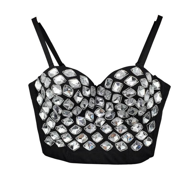 Cupnaya cristaux strass femmes Sexy haut court Push Up Bustier court Camisole Corset Bralette brillant pour les spectacles de carnaval