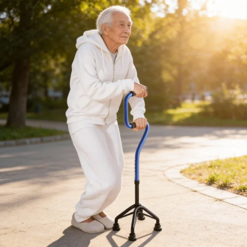Bow Shaped Handrails Design Non-slip Four-corner Walking Stick Cane Get Up Walkers for Elderly Four-legged Crutches for Adults