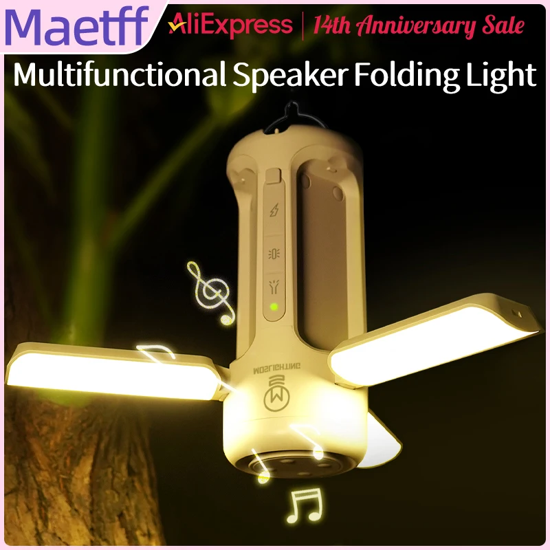 Maetff-Camping Lanterna Tocha, Lanterna, Bluetooth Speaker, Luzes de Tenda Inteligentes, Iluminação Exterior