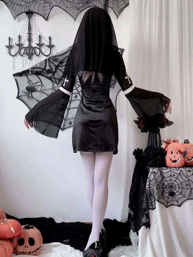 

Взрослый Хэллоуин Косплей Костюм монахини с крестом k Готический Sle Женская традиционная одежда Наряд для выступления на сцене