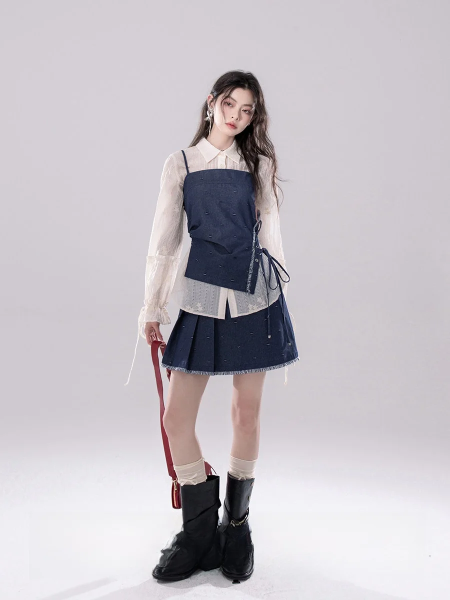 

COTRE синий текстурированный укороченный топ и юбка с отверстиями, женский летний модный наряд, хлопковый комплект из двух предметов Ele Sle для взрослых