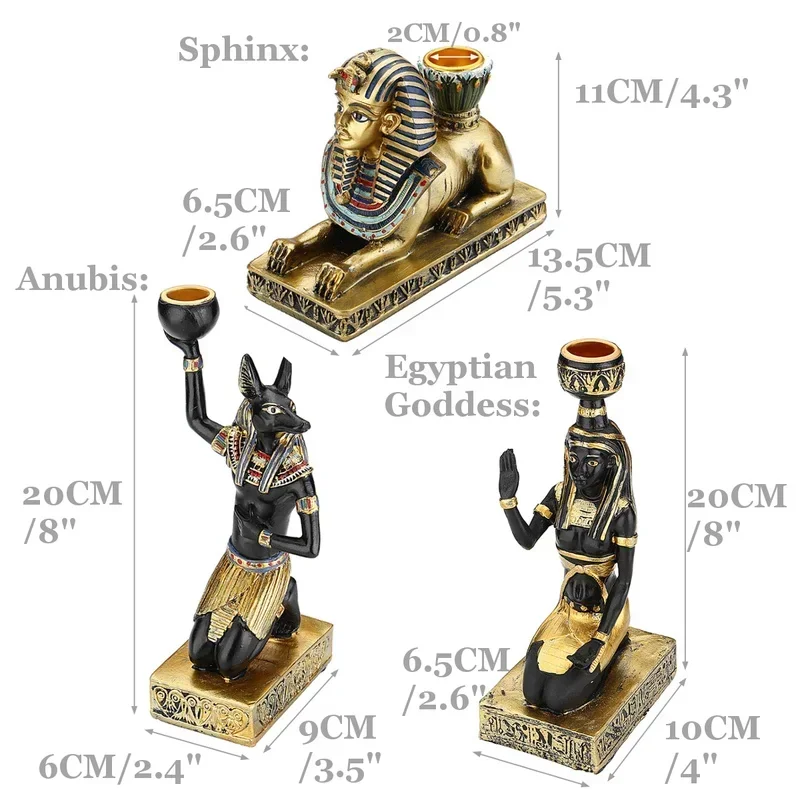 Resin Figurines Candleholder Retro Ancient Egyptian Goddess Sphinx Anubis Shape Candlestick Crafts Home Decorative Ornaments