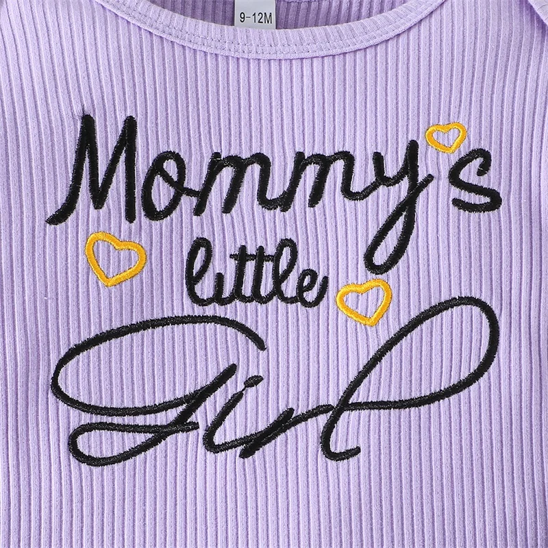 Tenue d'Automne pour Bébé Fille, Barboteuse à Manches sulfavec Lettres Imprimées, Pantalon à Imprimé Cœur et Bandeau de Sauna, Ensemble de Vêtements