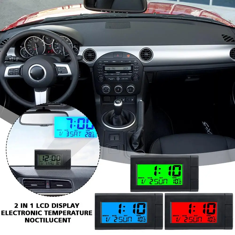 Reloj de Hora 3 en 1 para coche, calendario, temperatura, retroiluminación, accesorios, pantalla Digital, estilo LCD, Y0K3