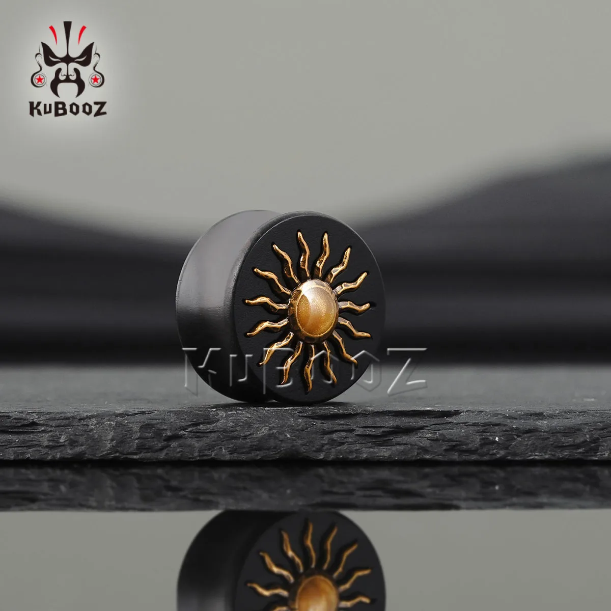 KUBOOZ 2PCS Ebony Wood Ear Tunnel Plugs Sun Design Ear Stretchers Gauges Body Piercing Jewelry for Men Women