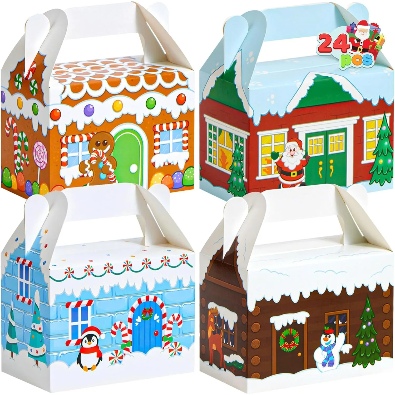 Sloosh, set da 24 scatole di cartone a forma di casetta natalizia 3D, ideali per confezionare dolcetti e regali durante le feste natalizie. Dimensioni: 15,2 x 8,9 x 15,2 cm. Scatole di cartone per