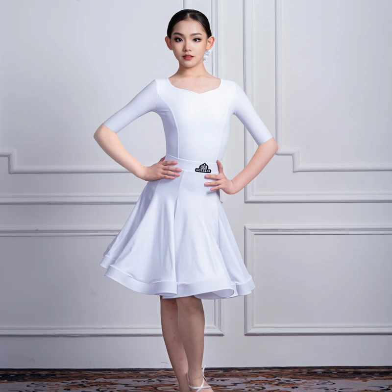 ชุดเต้นรำลาตินมาตรฐานสำหรับเด็กหลากสีชุดแข่งขันมืออาชีพชุดเดรสเด็กผู้หญิงกระโปรงละตินชุดเต้นรำ