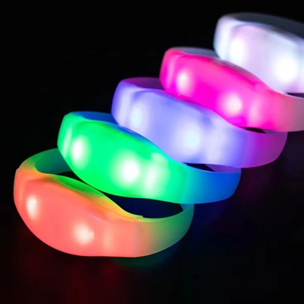 

20/40/60PCS LED Bracelets Sound Control Fluorescent Silicone Glow Bracelet Vibration Bangle DJ for Kids Adults Wedding Party