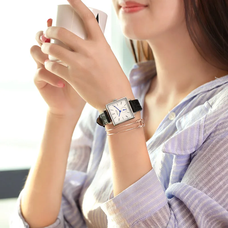 FEICE Women\'s Classic Bauhaus Wristwatch Sapphire Crystal Minimalist Clock Casual Square Analog Quartz Watch -FG301