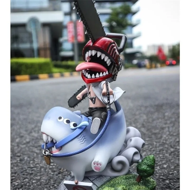 23cm Chainsaw Man Deni Rides A Shark Cute Anime Action Figure Pvc Model Statue Ornament Collection Doll Figurine Kids Toy Gifts