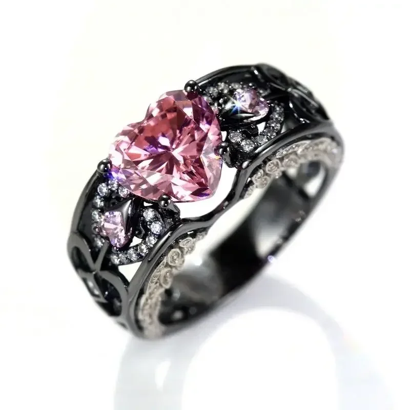 4 colors Angel Wing Ring Heart Shaped AAAAA zircon Party Wedding Band Rings for women men Black Gold Filled Jewelry
