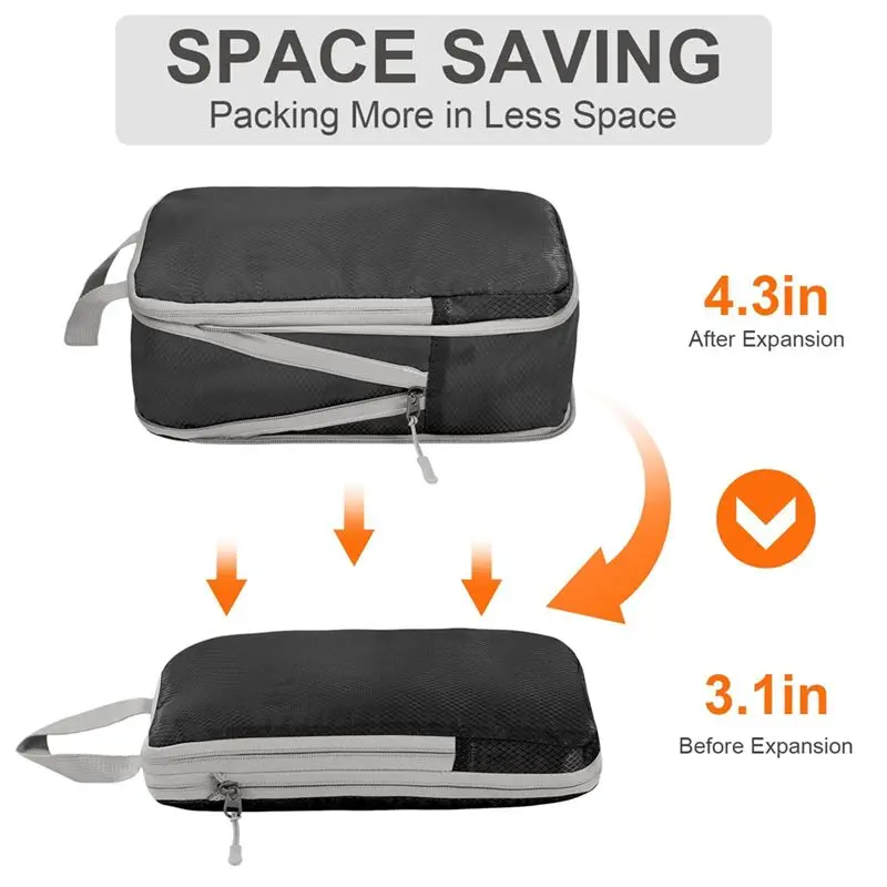 NEW HOT In Stock-4 Set Ultralight Packing-Cubes Compression Packing-Cubes Black For Carry On Suitcase,Travel Packing For Suitcas