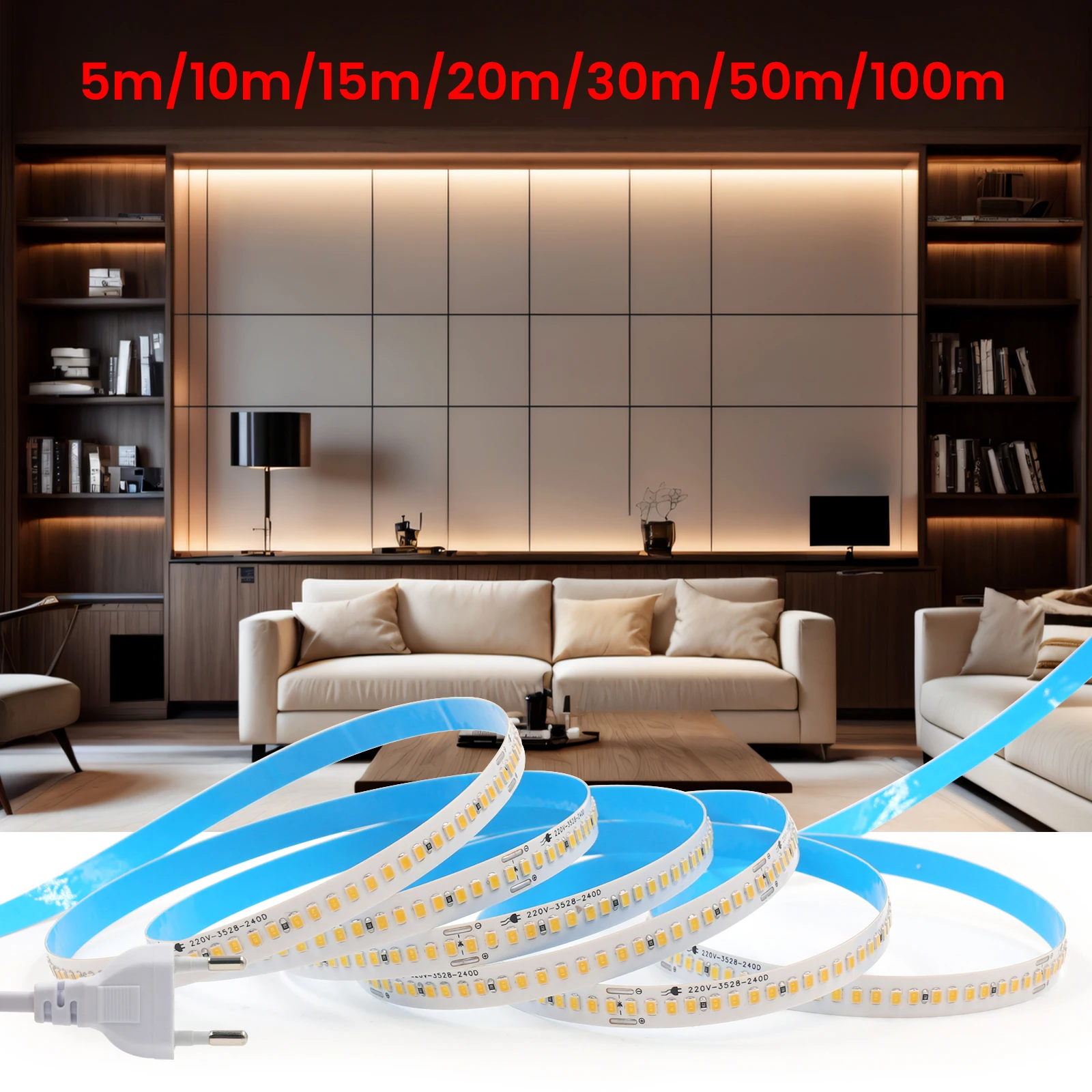 

2835 Светодиодная лента 110 В США/220 В ЕС Вилка Гибкая лента Клейкая лента 240 светодиодов/м Украшение комнаты Светодиодная лента 5 м 10 м 15 м 20 м