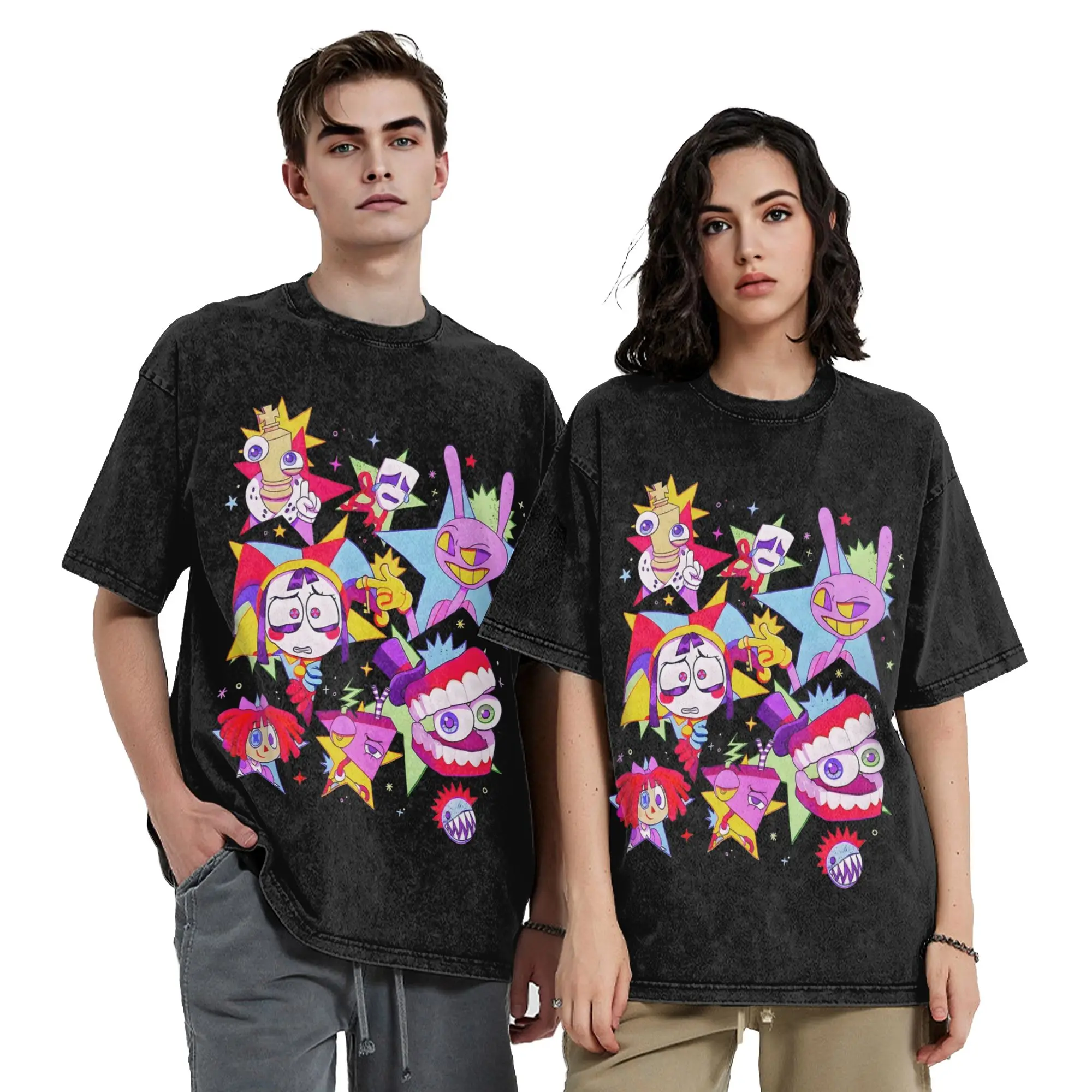 Cartoon Digitals Circus Washed T Shirts Streetwear Novelty T-Shirts  Tee Shirt Men Women Cotton Oversize Summer