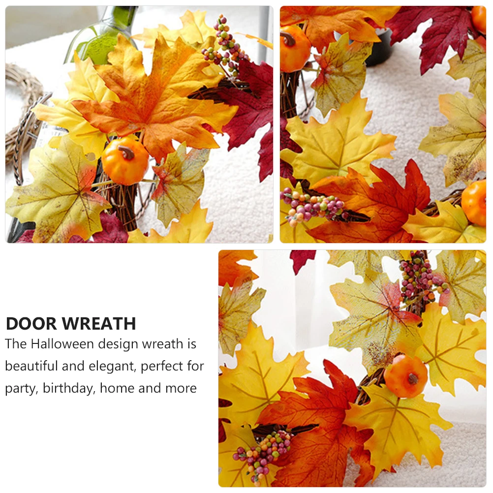 

Plastic Halloween Wreath Decor Door Hanger Party Pumpkin Red Berry Maple Leaf Design Home Shop Window Front Door Wall