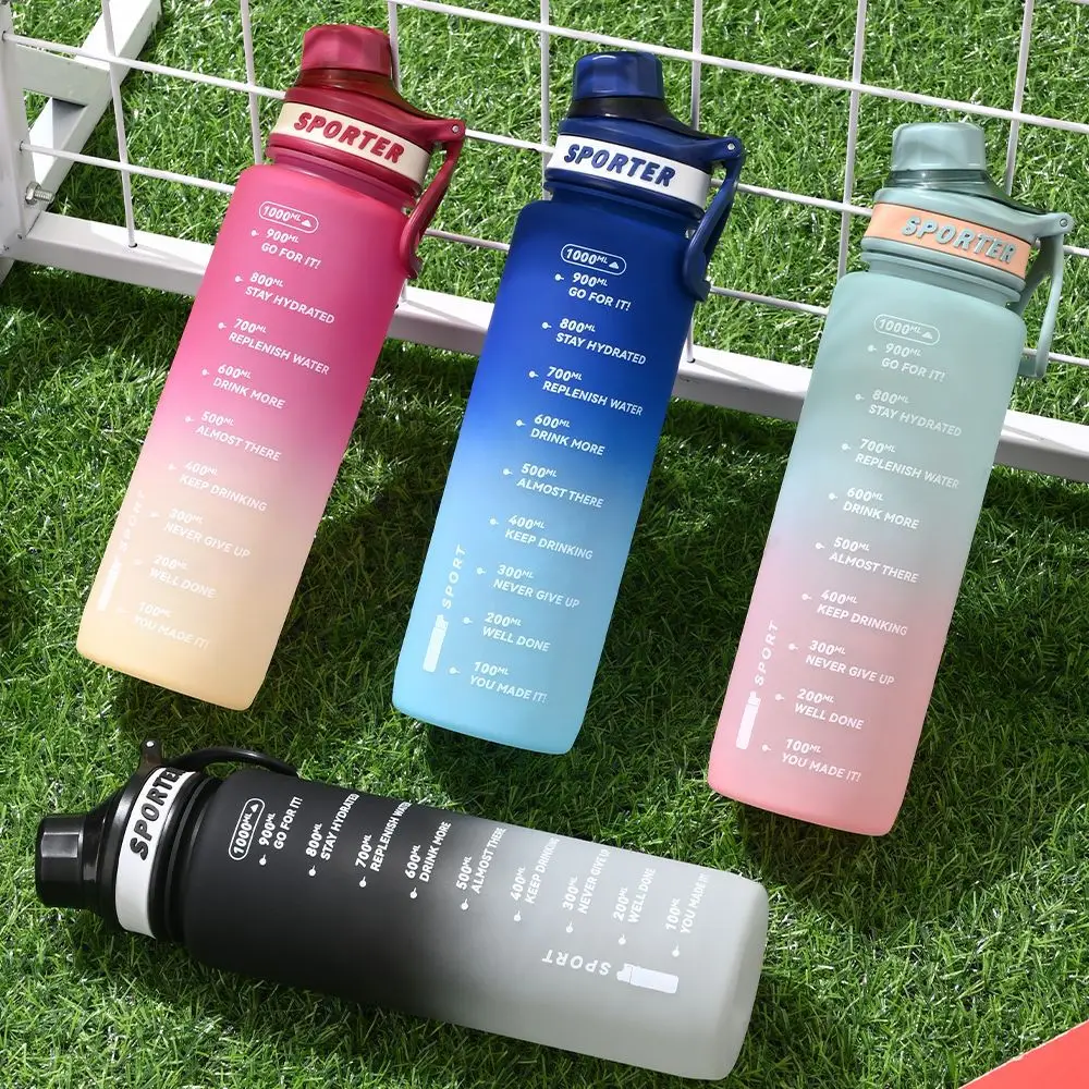 Water Cup Outdoor Portable Water Bottle Fitness Sports Water Bottle Frosted with Time Scale 1000Ml Large Capacity Tumbler