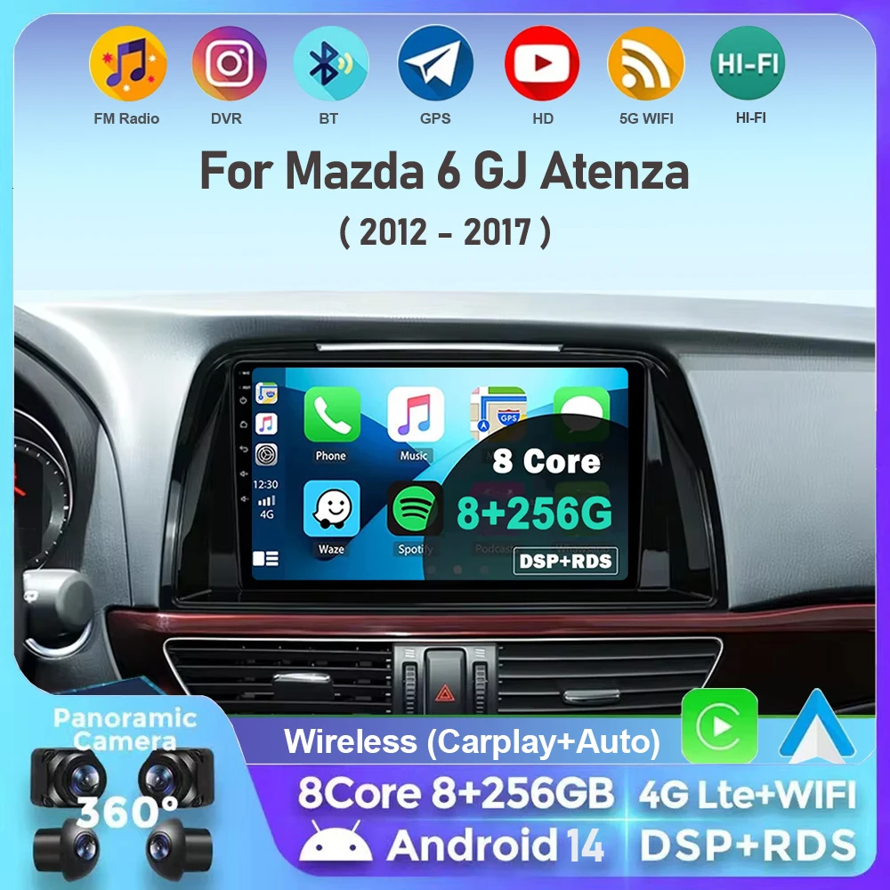 

Android 14 For Mazda 6 GJ Atenza 2012 2013 2014 2015 2016 2017 Carplay Auto Car Multimedia All-in-one Car Radio Video Player GPS