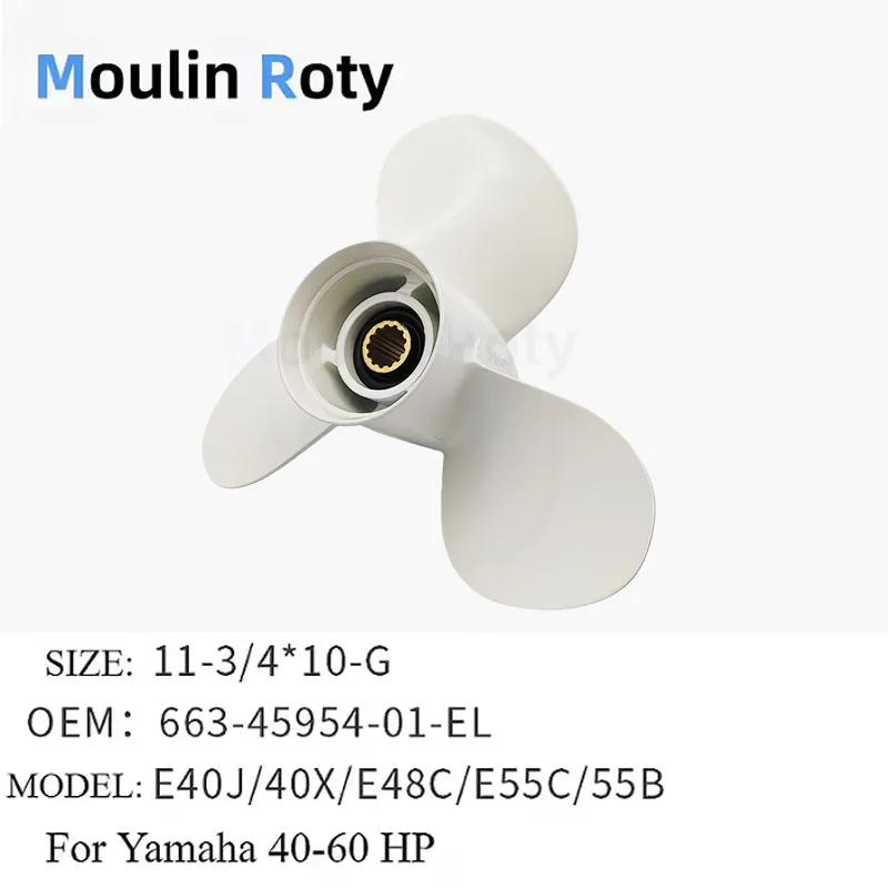 Suitable for Yamaha Outboard Propeller 11 3/4X10, 40 50 60 Hp, 3 Blades, 13 Grooves, Right-Hand Rotation, White Aluminum Alloy Screws 663-45954-01
