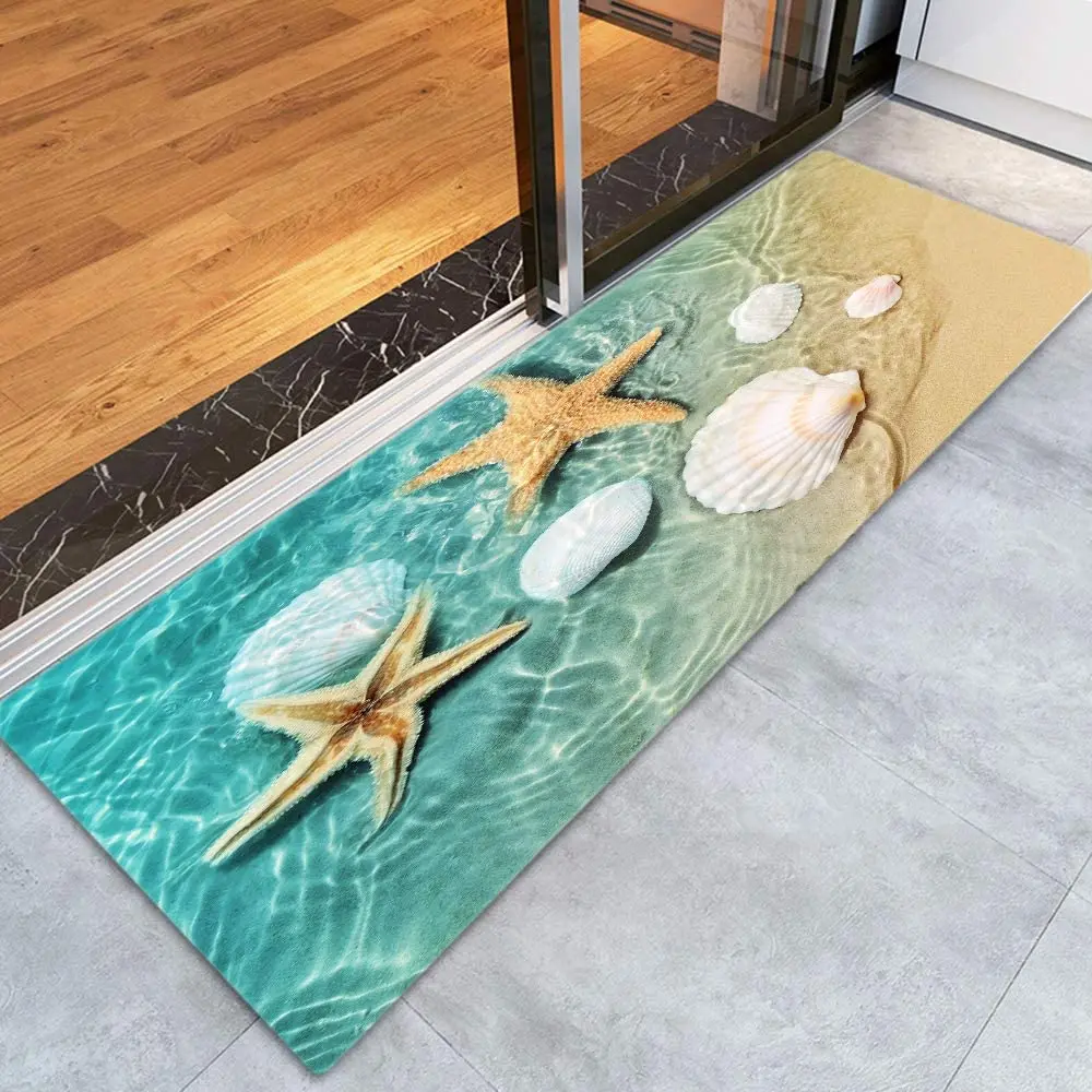 Beach Starfish Scallop Kitchen Floor Mat Living Room Bedroom Decor Carpet Home Hallway Entrance Doormat Balcony Bathroom Mat