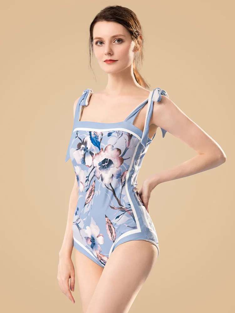 2024 French new two-sided one-piece women's swimsuit printed belly thin swimsuit Summer Bathing Suit Swimming Bathers