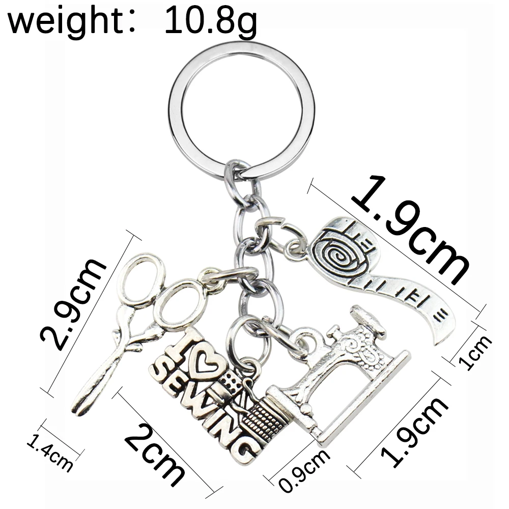 New Sewing Machine Keychain Tailor Key Ring Iron Tape Measure Letter Pendant Key Chain Women\'s Gift DIY Jewelry Handmade