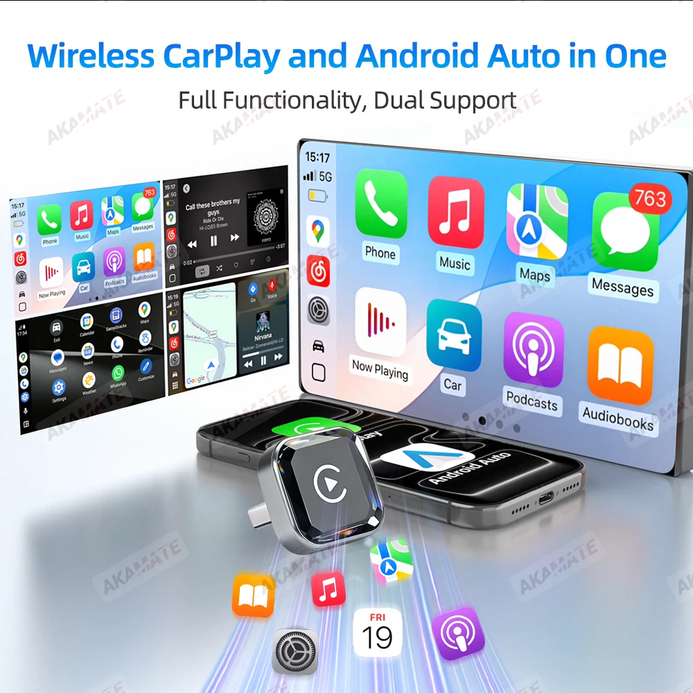 Wireless CarPlay Android Auto 2in1 Wired to Wireless Plug Play USB Type-C Bluetooth WiFi Adapter for VW Audi Volvo Toyota Kia