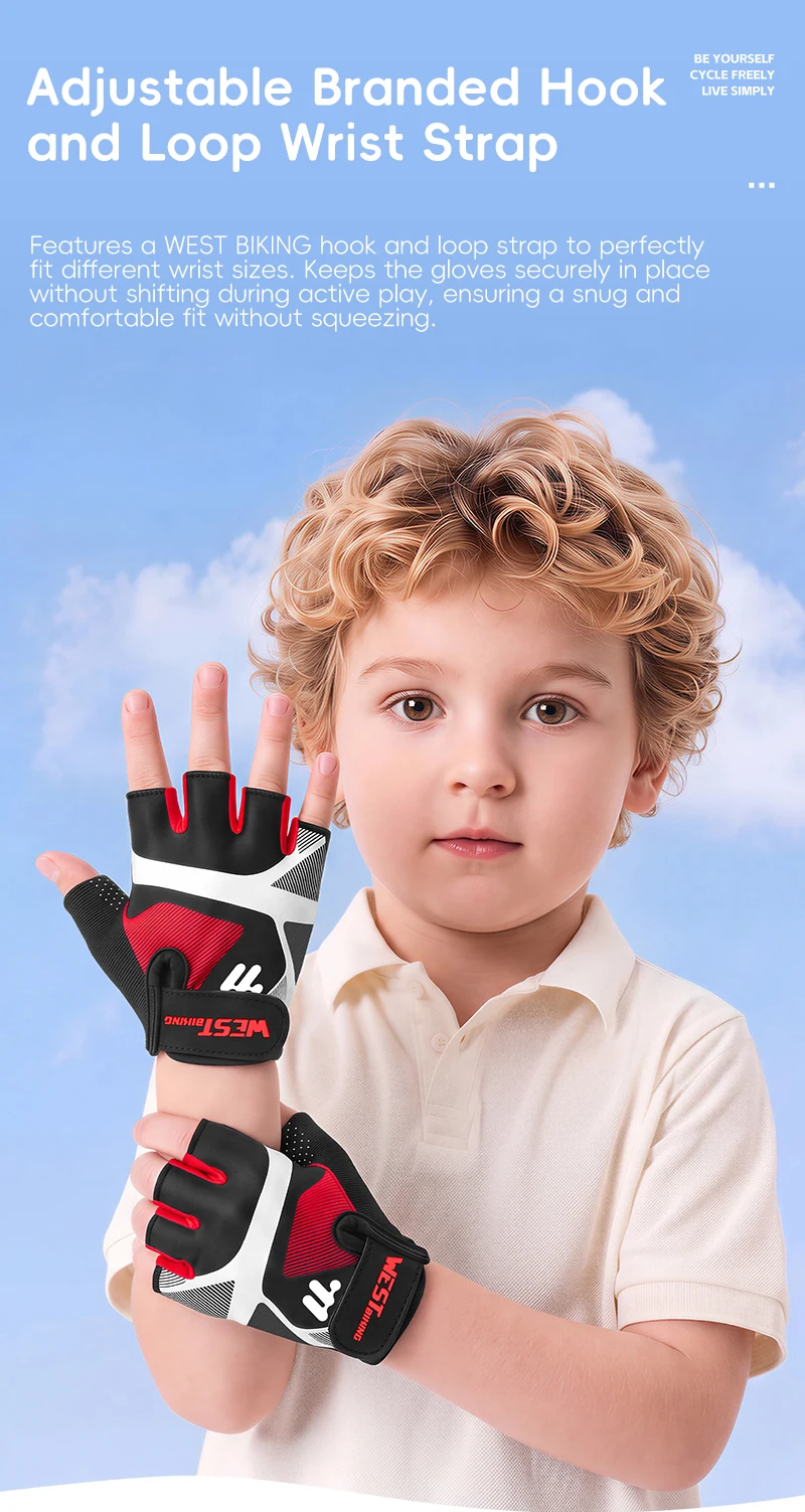 WEST BIKING Fahrradhandschuhe für Jungen, halbe Finger, stoßdämpfend, rutschfest, mit Silikonpolster, Fahrradausrüstung für Mädchen, Sommer-Sporthandschuhe – Detail 8
