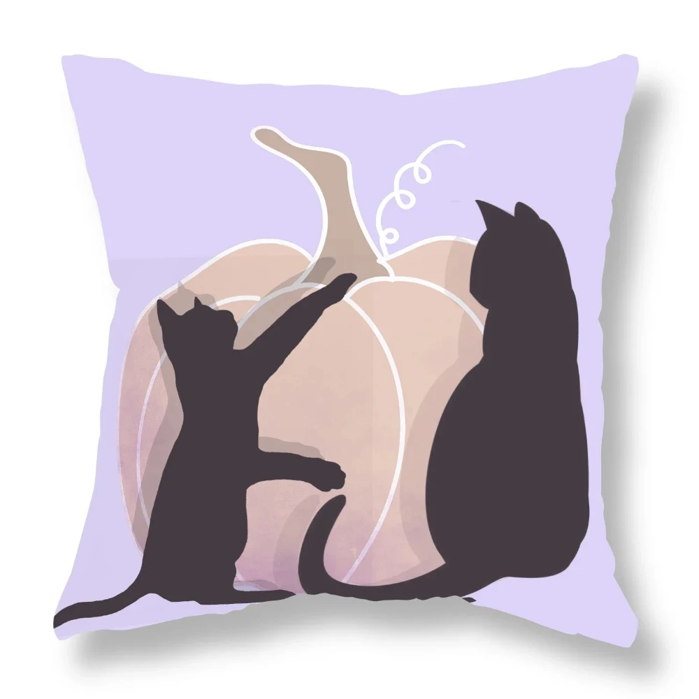 Geometric Pumpkin Cat throw pillow cover with short plush print for living room sofa decoration cushion cover pillow covers
