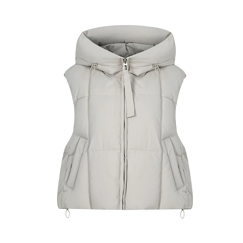 Women Parkas Vest Coats Solid Short Jacket Hooded Zipper Pocket Sleeveless Drawstring Loose Thick Office Lady Casual 2025 Winter