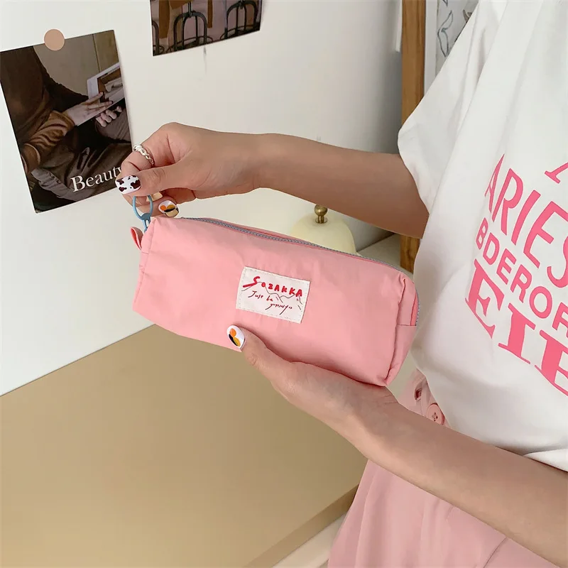 Candy Color Girls Pencil Case Handbags Women's Small Cosmetic Bags Stationery Storage Bag Letter Female Clutch Zipper Purse