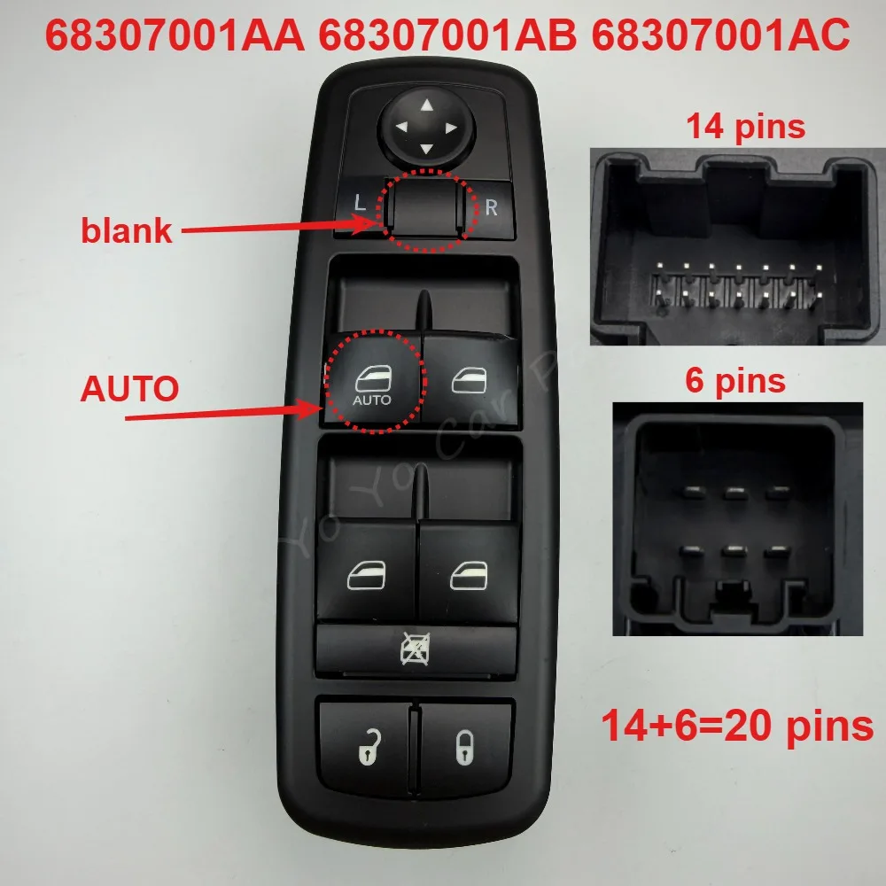 68307001AA 68307001AB 68307001AC Front Left Driver Side Power Window Switch Button For Dodge Journey 2017 2018 2019
