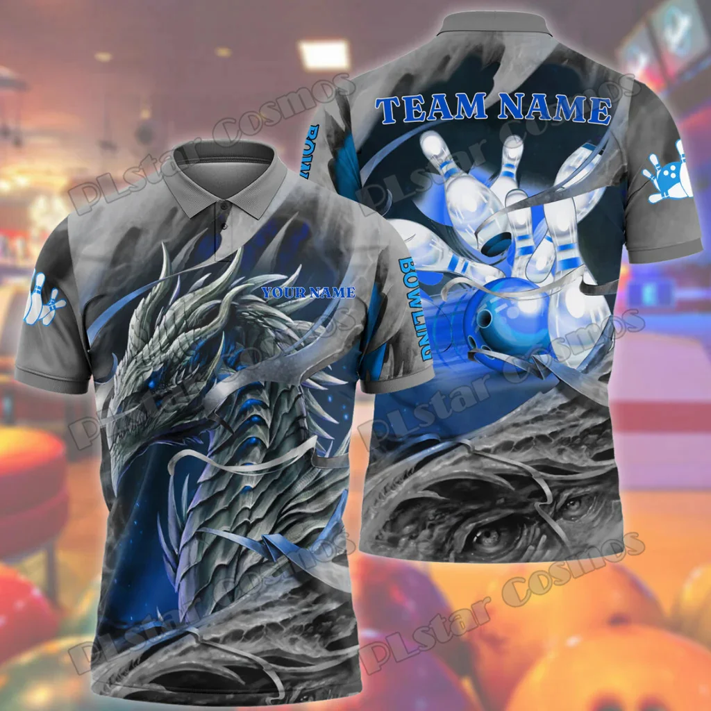 Bowling Ball & Pins Dragon Flame Multicolor Custom Name 3D Printed Fashion Men's Polo Shirt Summer Unisex Casual Shirt POL235