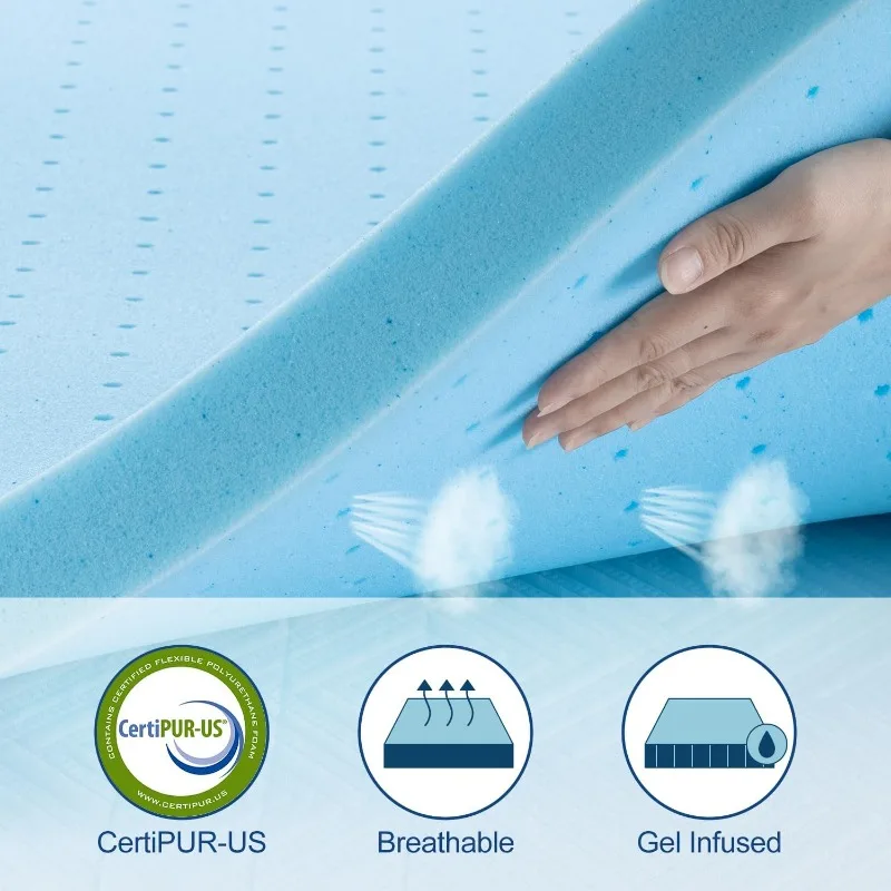 Twin Mattress Topper, 4 inch Cooling Mattress Topper, Memory Foam Gel-Infused Bed   Firm Mattress Topper, CertiPUR-US