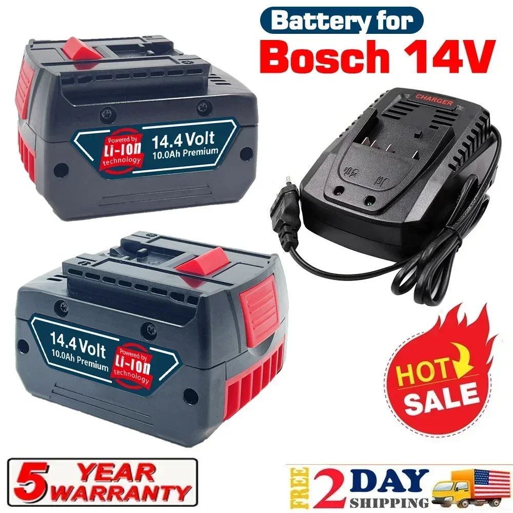 14.4V 10Ah rechargeable lithium battery pack, suitable for Bosch cordless drill screwdrivers BAT607, BAT607G, BAT614, BAT614G