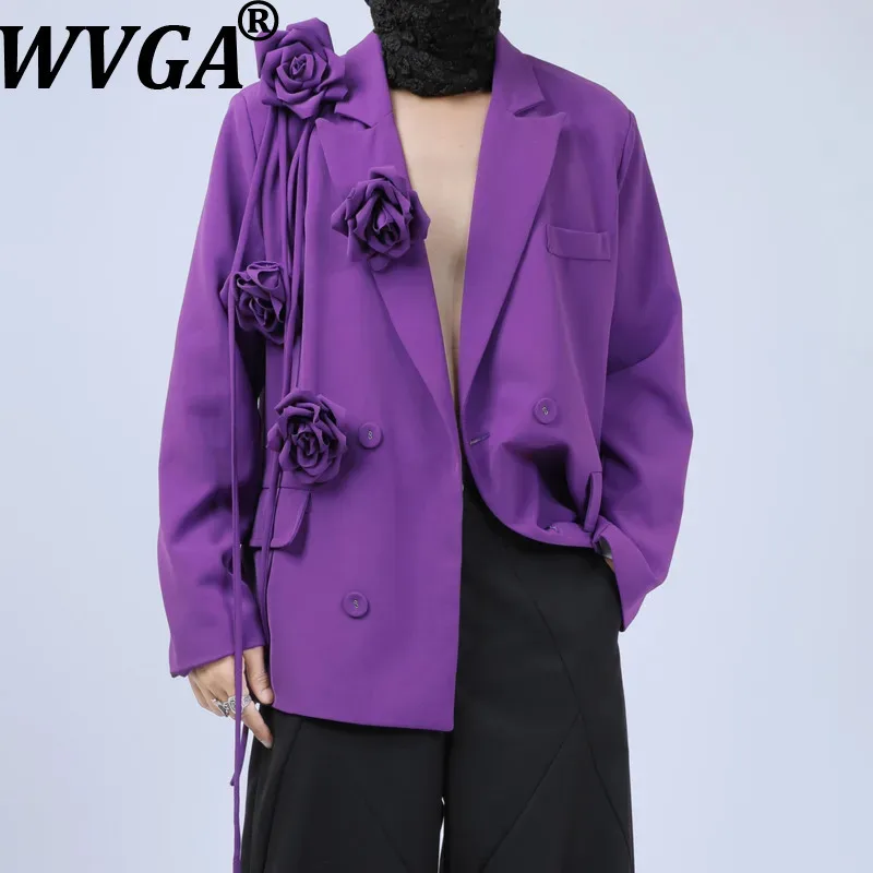 

WVGA Spring Autumn New Man Tide Trendy Turn-Down Collar Suit Jacket Niche Chic Casual Detachable Floral Design Blazer Ins W14662