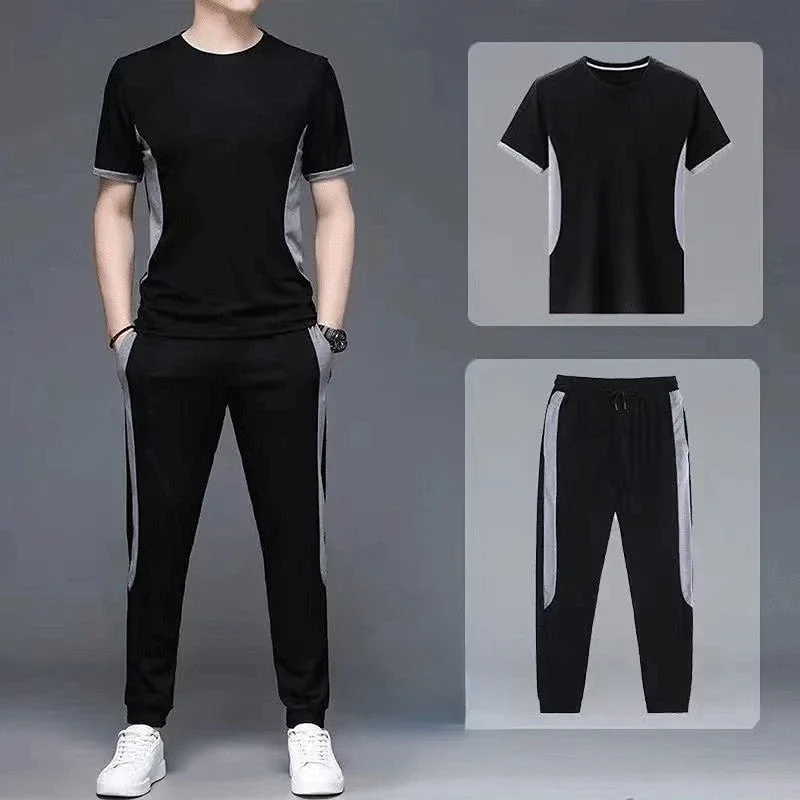 Male T Shirt Grey Tracksuit Sportswear Top Jogging Sports Suits No Logo Clothes for Men Gym Pants Sets Smooth Stylish Essential