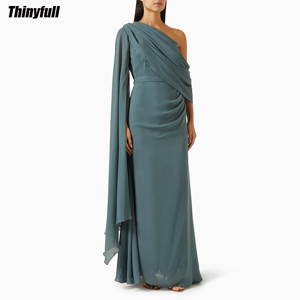 

Thinyfull Chiffon Saudi Arabia Prom Dresses One Shoulder Evening Party Gown 2024 Elegant Dubai Long Formal Occasion Dress