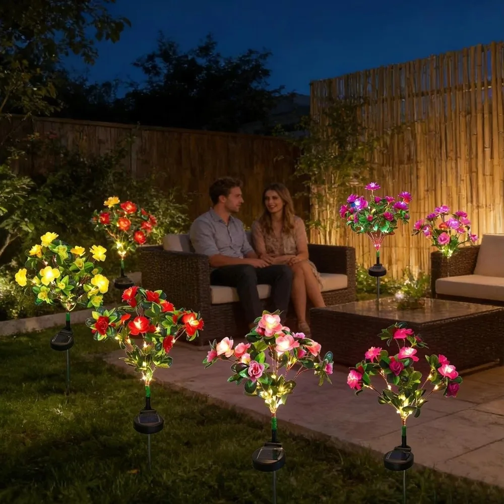 

Creative Solar Powered Azalea Lamp Colorful Waterproof Garden Floor Lamp Cordless Energy-saving Landscape Lawn Lamp Outdoor Use