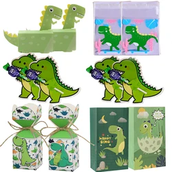 Carton Dinosaur Candy Boxes Green Cookie Bags Lollipop Holder Cards for Kids Dinosaur Birthday Party DIY Gifts Packaging Supply