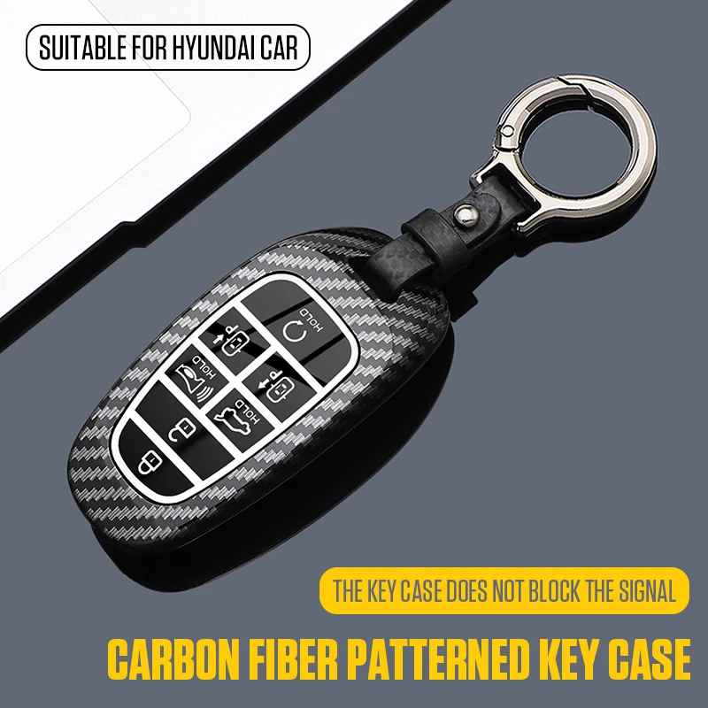 ABS Carbon Fiber Style for Hyundai Santa Fe Tucson 2022 NEXO NX4 Atos Solaris Prime 2021 4 5 7 Button Remote Car Key Case Cover