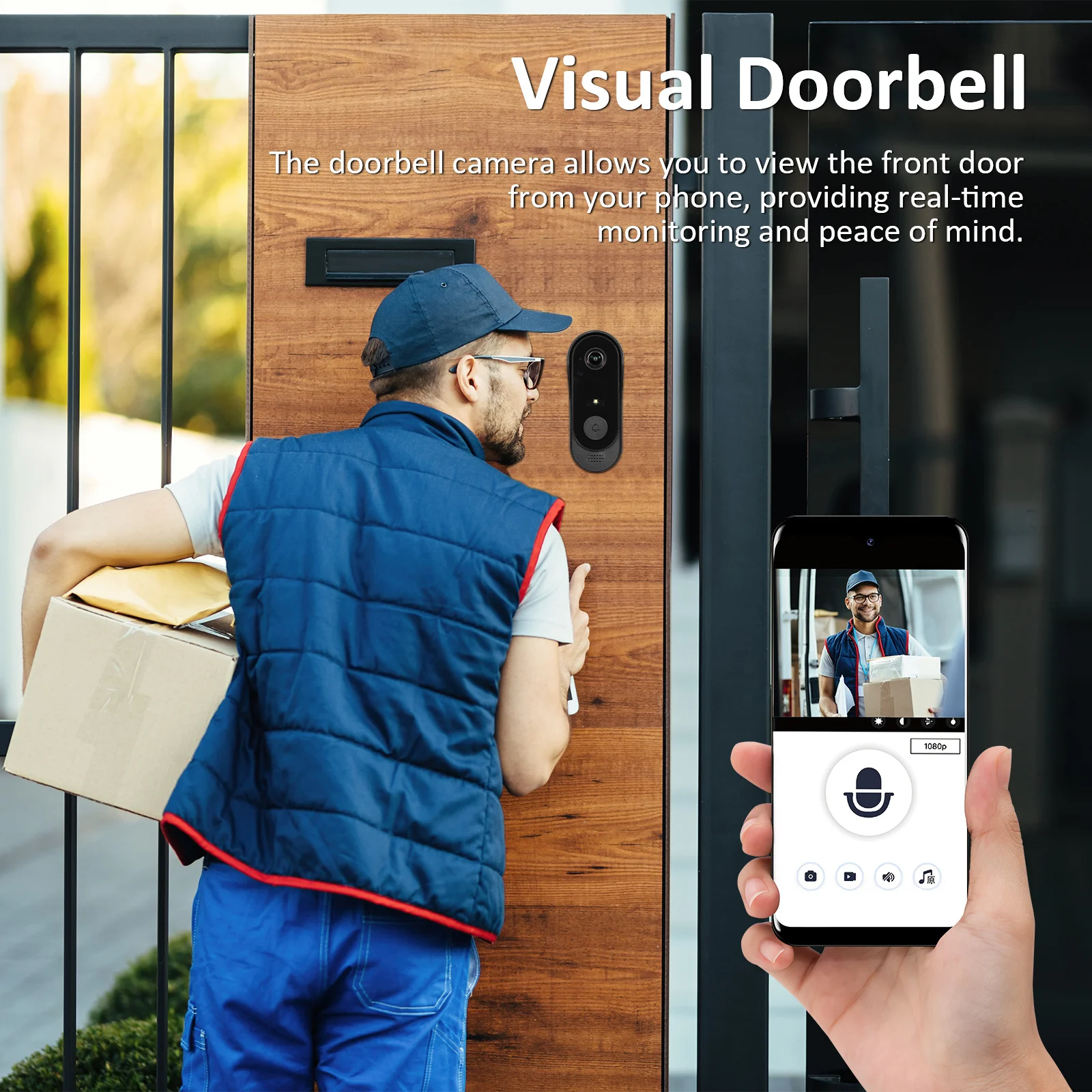 

Wireless Doorbell Camera with Visual Monitoring and Remote Talk Compatible with Smart Home Security Devices Outdoor Indoor Use