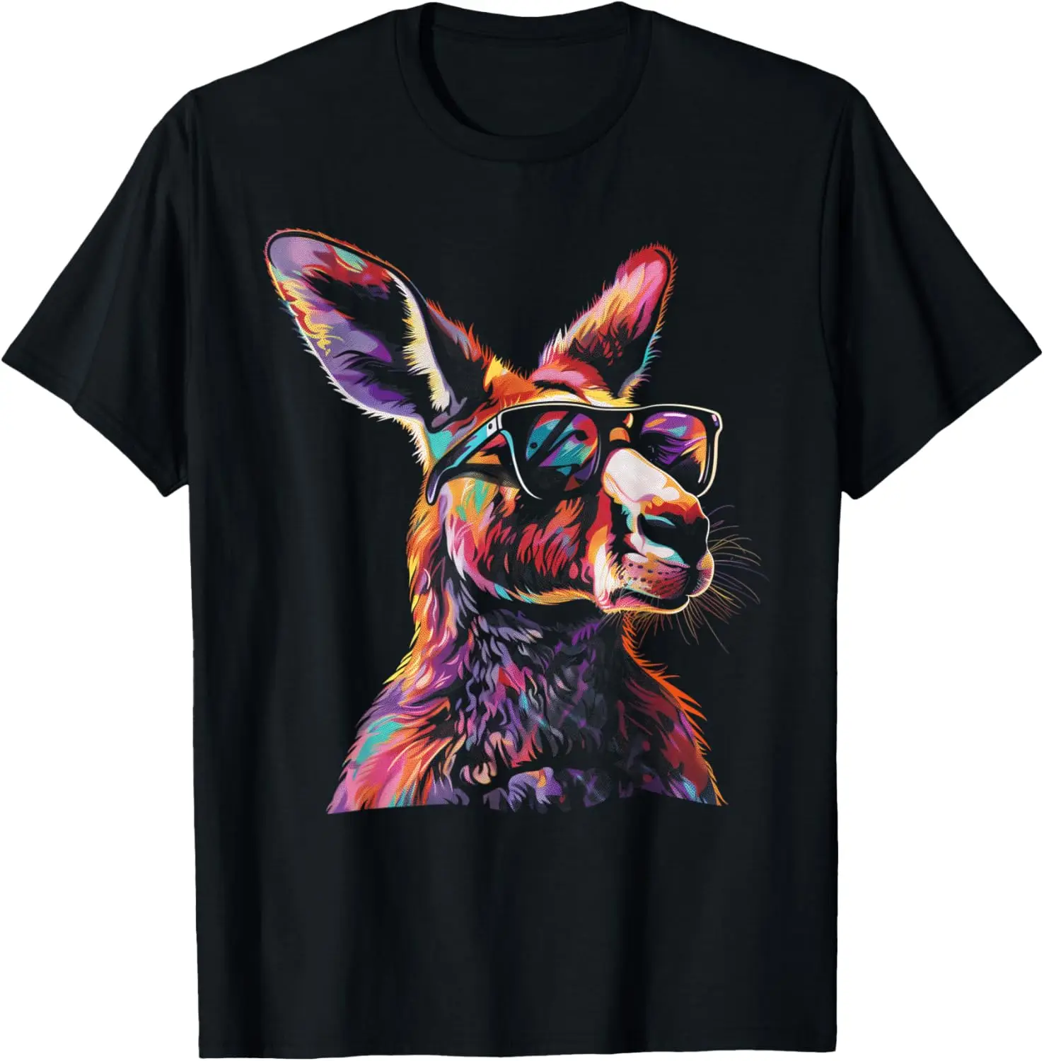 

Красочная крутая футболка-кенгуру в солнцезащитных очках с графическим рисунком, дышащая хлопковая футболка для летней поездки