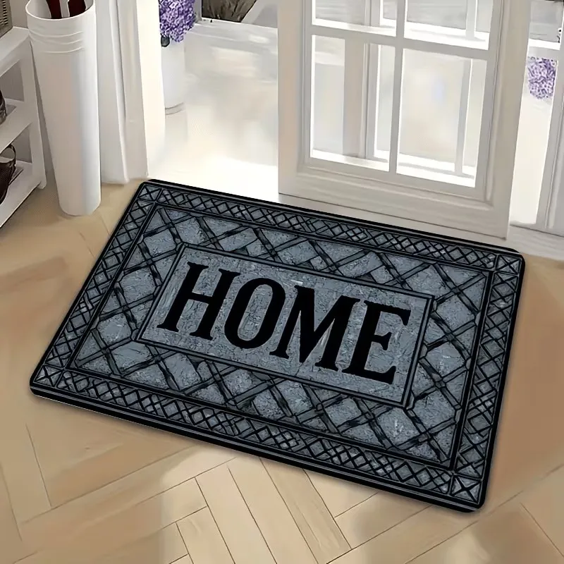 HOME Letter Printed Welcome Doormat Classic Lattice Floor Rug Non Slip Entrance Mat Indoor Outdoor Kitchen Carpet