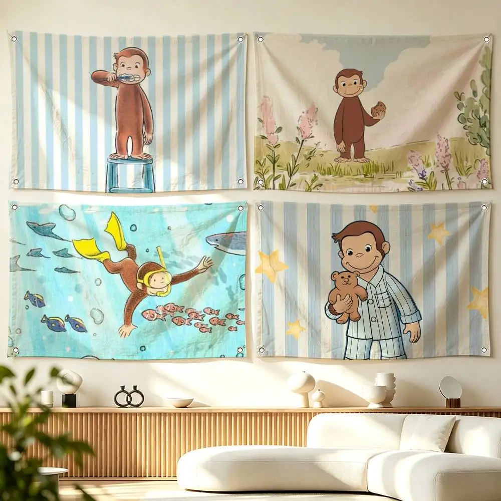 L-Lovely C-Curious George  Flags Wall Hanging Tapestry Outdoor Garage Room Decorative flag Background Blanket