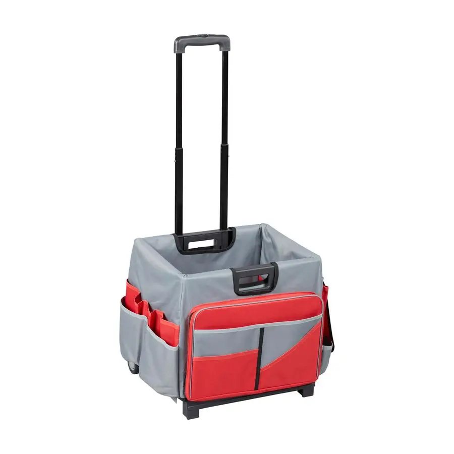 

Universal Rolling Cart with Canvas Organizer Bag, Mobile Storage, Red Grey