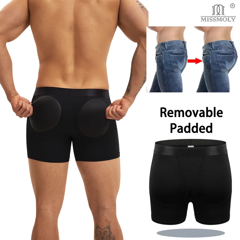 Miss Moly Men Shaper Panties Removable Padded Underwear Tummy Control Butt Lifter Sexy Underwear Slimming Boxer  Shaper Pants