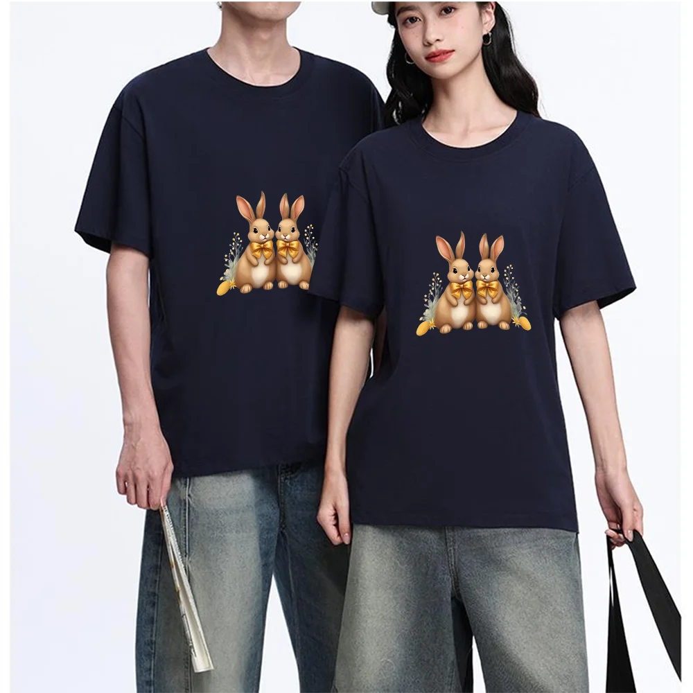 Cute Cartoon Bunnies Printed T Shirt Breathable Fabric S-XXL Personalized Custom Aesthetic Graphic Top Unisex Fit Casual Short S