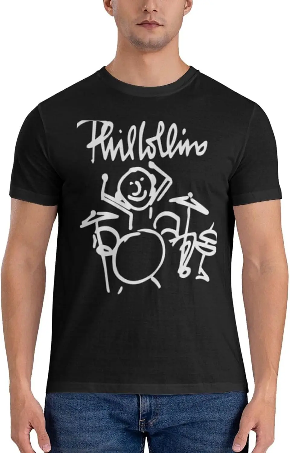 تي شيرت Phil Music and Collins للرجال كاجوال برسومات Crewneck تي شيرت للجنسين بأكمام قصيرة أسود