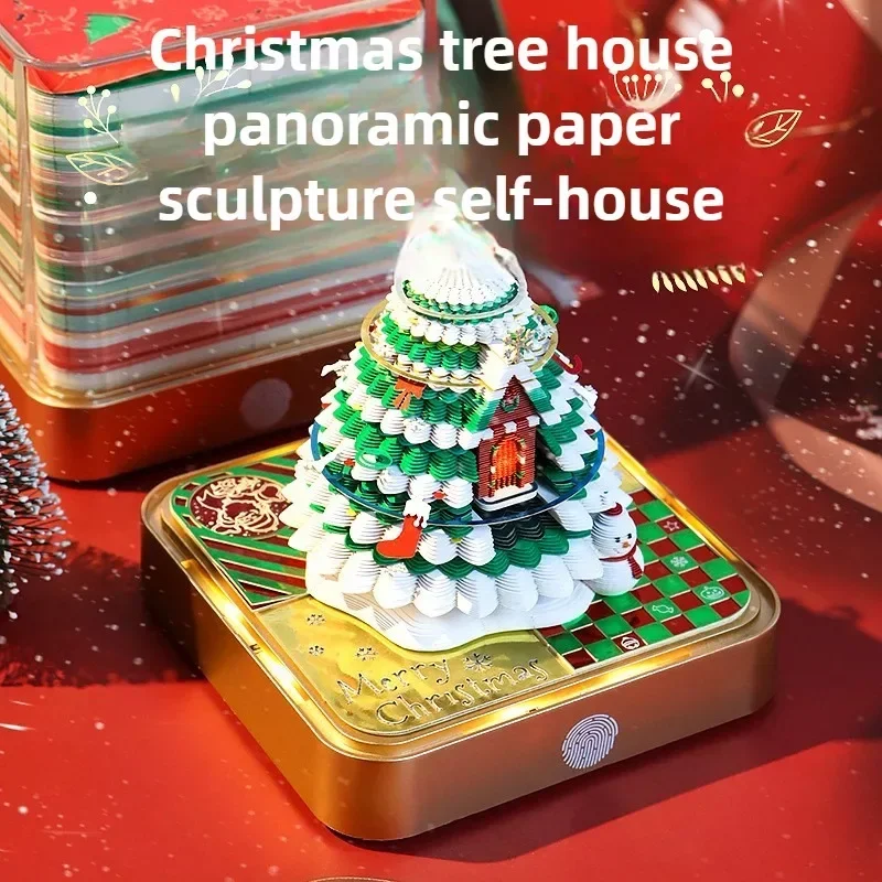 2027 Christmas Tree Desk Calendar With LED Light 3D Tear-away Calendar Paper Carving Art Memo Pad Notepad New Year Gifts